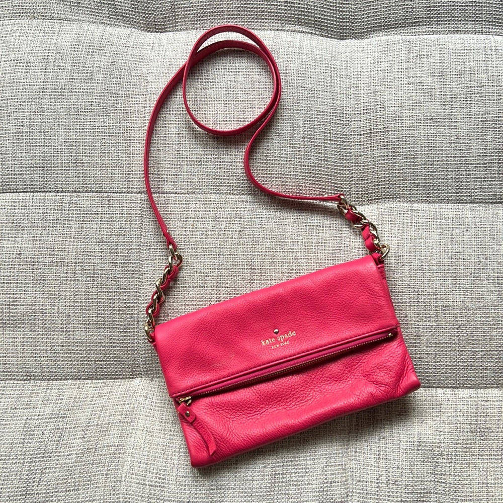 Kate Spade Cobble Hill Krista Classic Hot Pink/Gold Leather Cross Body Bag